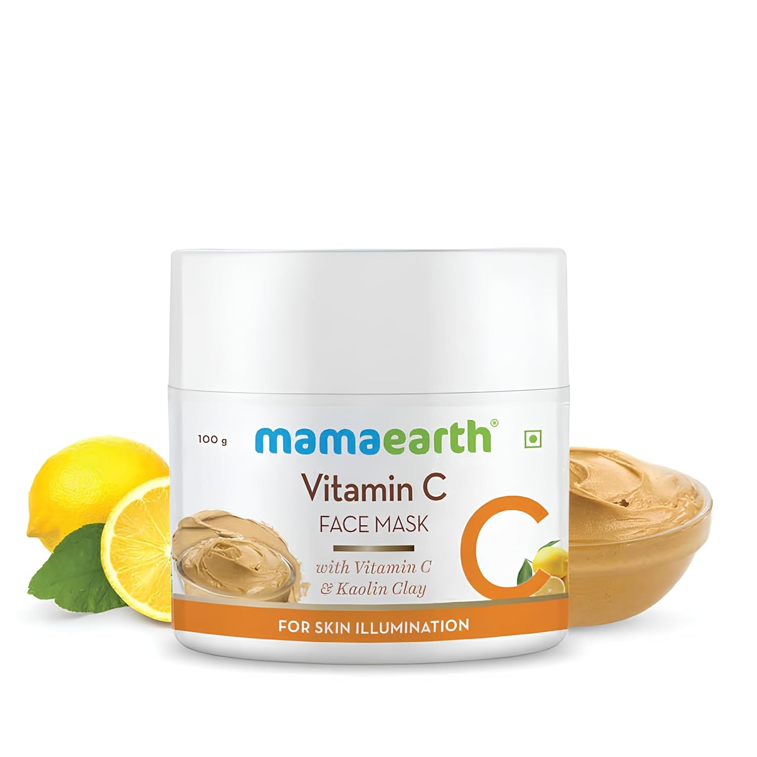 Mamaearth Vitamin C & Kaolin Clay Facial Mask | Enhances Skin Tone & Helps Reduce Spots | Firms, Soothes & Gives Glowing Skin | Face Pack for Skin Illumination | 3.53 Oz/100 g