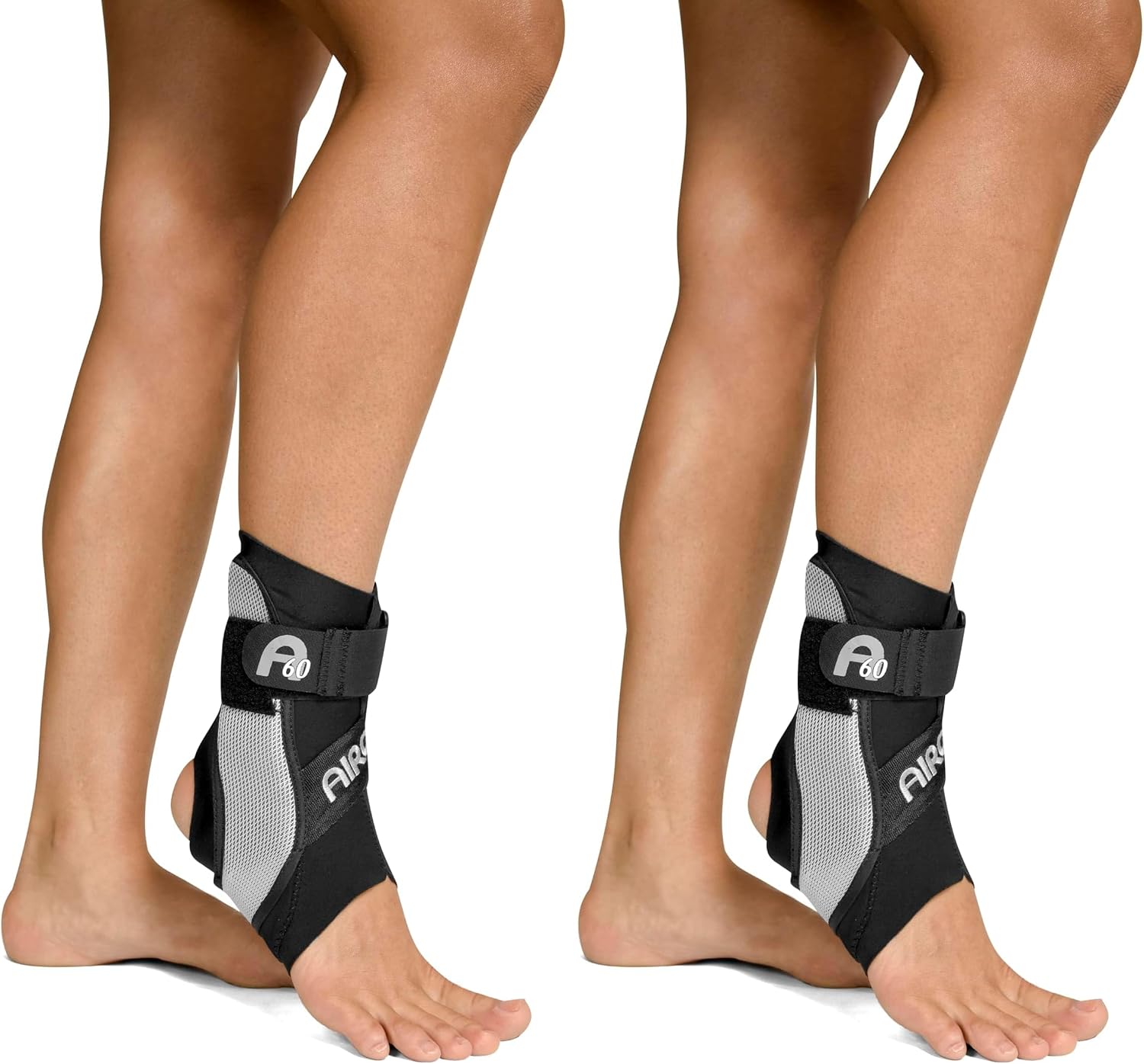 AIRCAST A60 Ankle Support Brace - Ankle Sprain, Chronic Instability, Stabilising Sports Support for Protection and Prevention. Size Medium, Left, Black (Pack of 2)