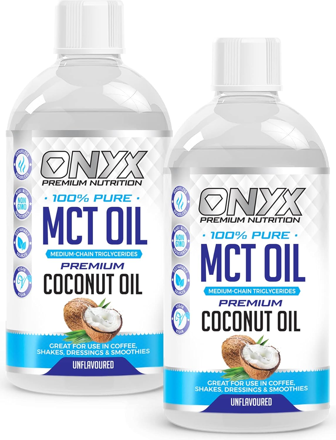 ONYX MCT Oil 500ml High Potency C8 & C10 Premium Coconut Oil Ketones Booster - Suitable for Ketogenic, Paleo, Vegan & Low Carb Diet (2 x 500ML PURE MCT OIL (unflavoured))