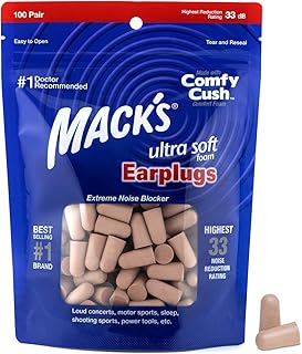 Mack's Ultra Soft Foam Earplugs, 100 Pair Bag - 33dB Highest NRR, Comfortable Ear Plugs for Sleeping, Snoring, Travel, Concerts, Studying and Loud Noise | Made in USA