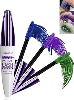 5D Colored Mascara for Eyelashes-3 Colors Blue Purple Green Longlasting Waterproof Colorful Volumizing Tubing Mascara Volume and Length, Voluminous Curling Fiber Mascara for Women Cosplay Eye Makeup
