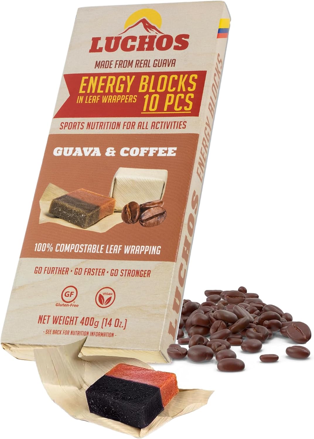 LUCHOS Energy Blocks - Guava & Coffee, 400 g | Colombian On-the-Go Sports Nutrition for Running, Cycling & Hiking | A Natural Alternative to Bars & Gels | Vegan, Gluten Free & Easy to Digest