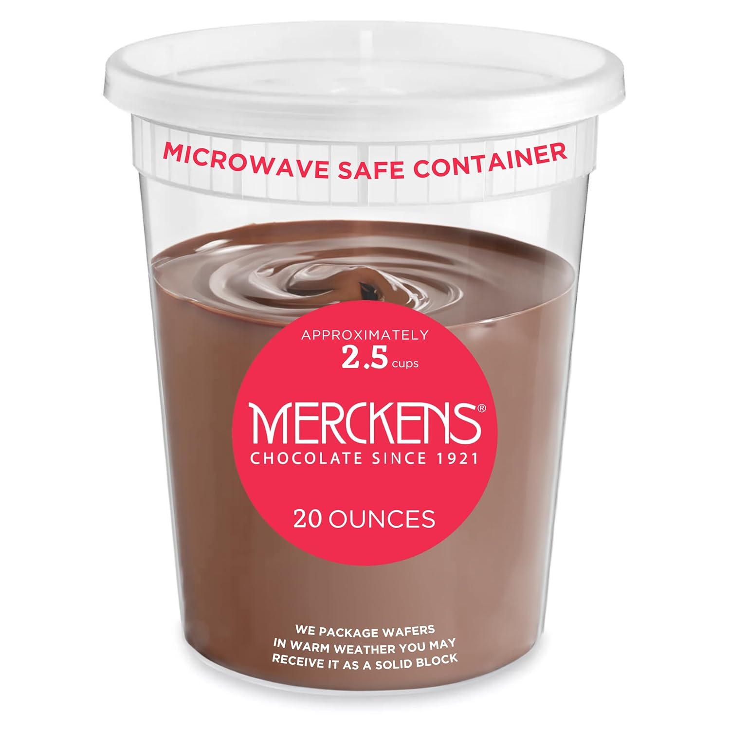 KIDU Merckens Milk Chocolate Michrowaveable Melting Wafers 20 Ounces Bulk Container Perfect For Dipping, Deserts, Baking And More