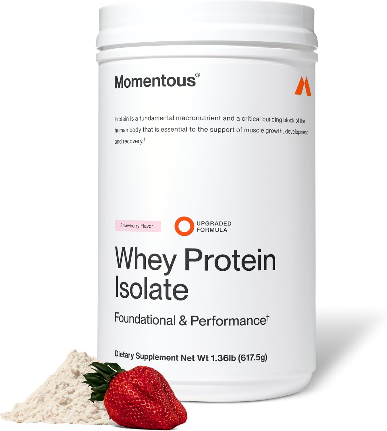 Momentous Grass-Fed Whey Protein Isolate Powder, 20g, Strawberry