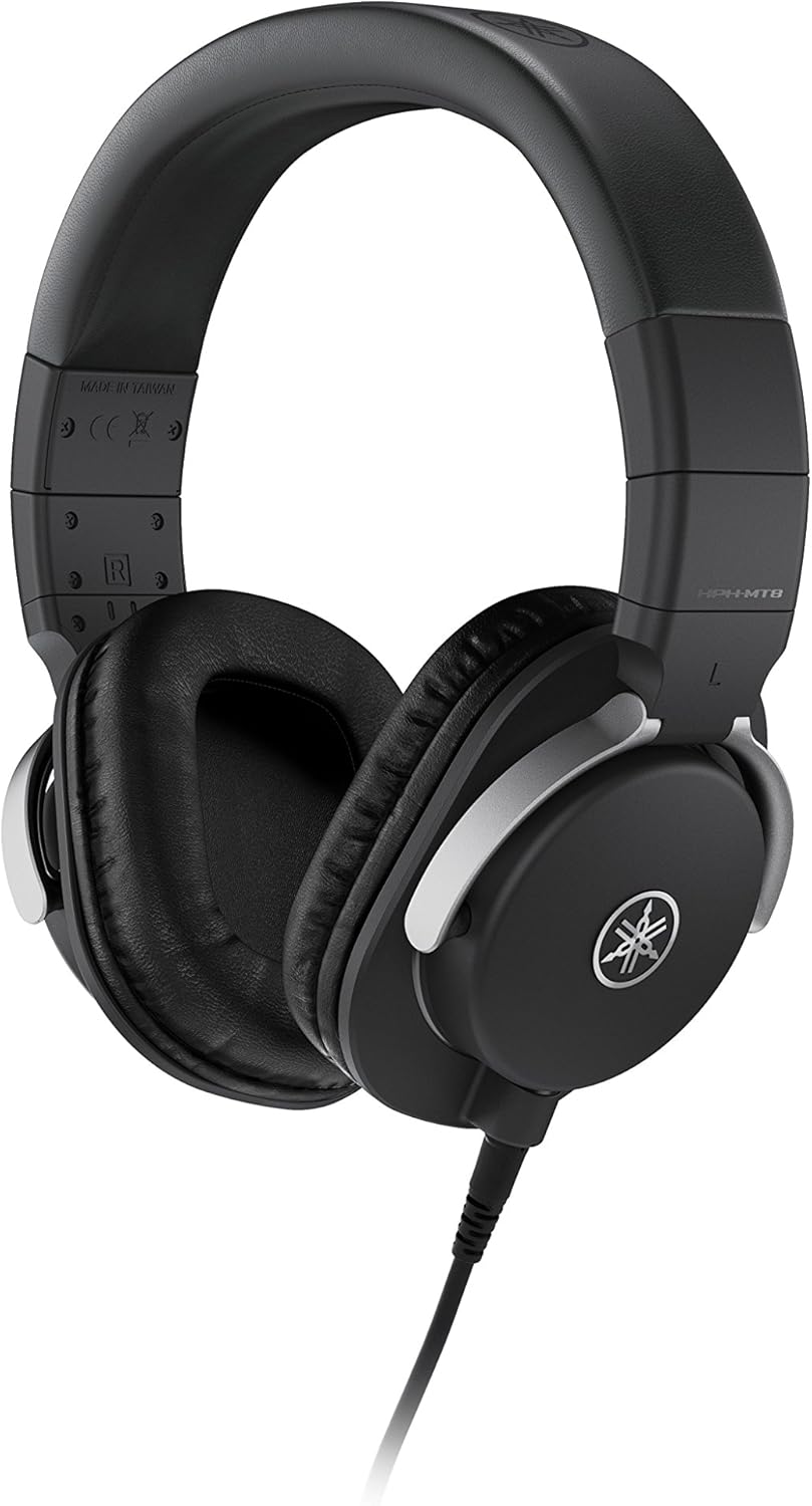 Yamaha HPH-MT8 Studio Headphones - Foldable high-end headphones with 3 m cable (smooth) and 1.2 m coiled cable with 6.3 mm standard stereo adapter plug, in black