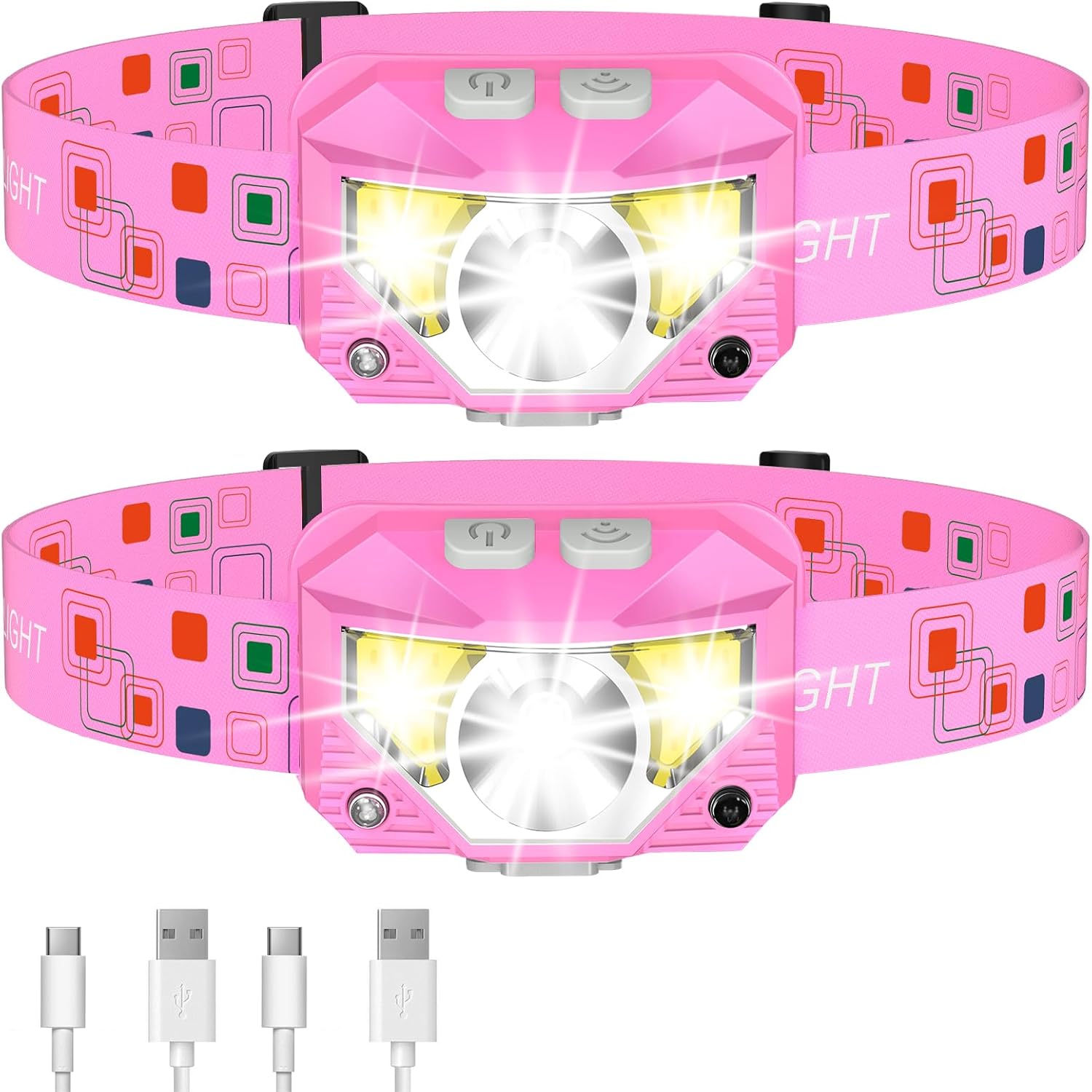 LHKNL Headlamp Flashlight, Lumen Bright Head Lamps LED Rechargeable-Pink | Ultra-Light, with White Red Light,2Pack Waterproof Motion Sensor Headlight,8 Modes for Outdoor Camping Running Hiking Fishing