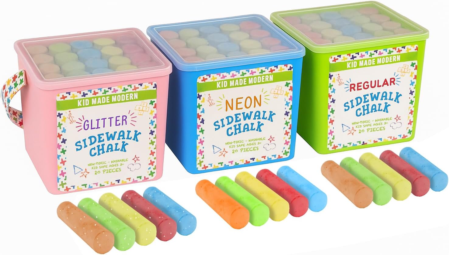 Kid Made Modern 60 count Variety Pack of Sidewalk Chalk 3 packs of 20 count Sidewalk Chalk
