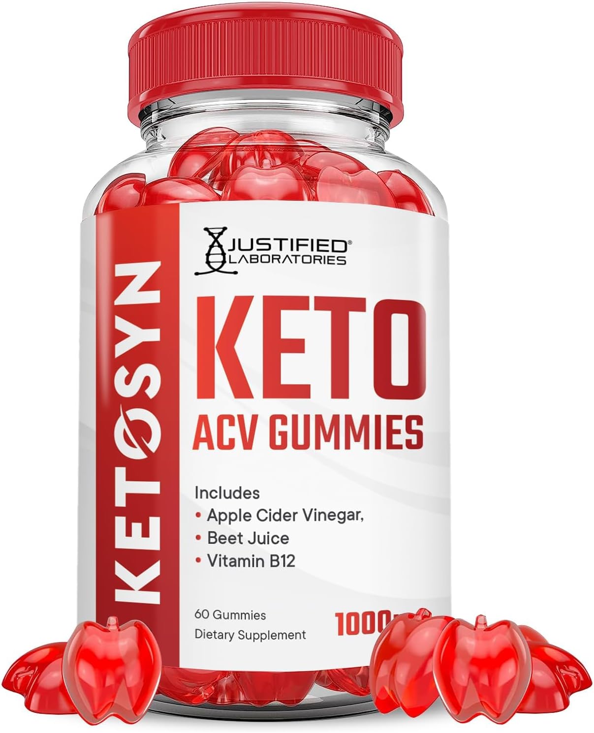 Justified Laboratories Ketosyn Keto ACV Gummies Advanced Formula 1000MG Ketosyn Keto Gummies Apple Cider Vinegar Formulated with Pomegranate Beet Juice Powder B12 Vegan Non GMO 60 Gummys