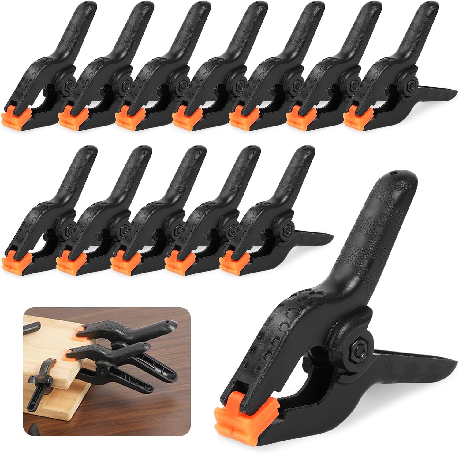 OSDUE 12 Pcs Nylon Spring Clamp,3 Inches Extra Strength Heavy Duty Spring Clips Clamp Set with Moveable Jaws Muslin Clamps Plastic Clamps for Woodwork,Photography, Pool and Workshop.
