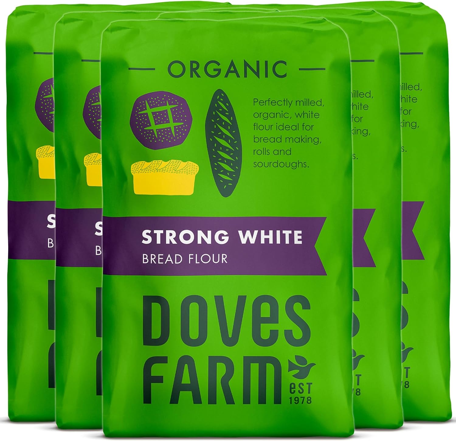 Doves Farm Organic Strong White Bread Flour 1.5 kg (Pack of 5)