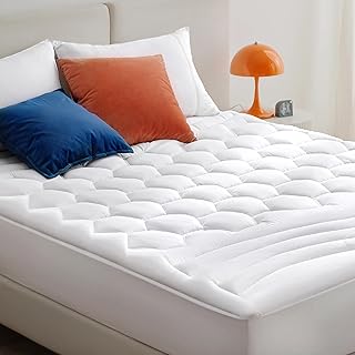 Bedsure Queen Mattress Pad - Quilted Fitted Mattress Protector Cover Padded with 8-21" Deep Pocket, Soft Breathable Mattress Topper Pillow Top, White, 60x80 Inches