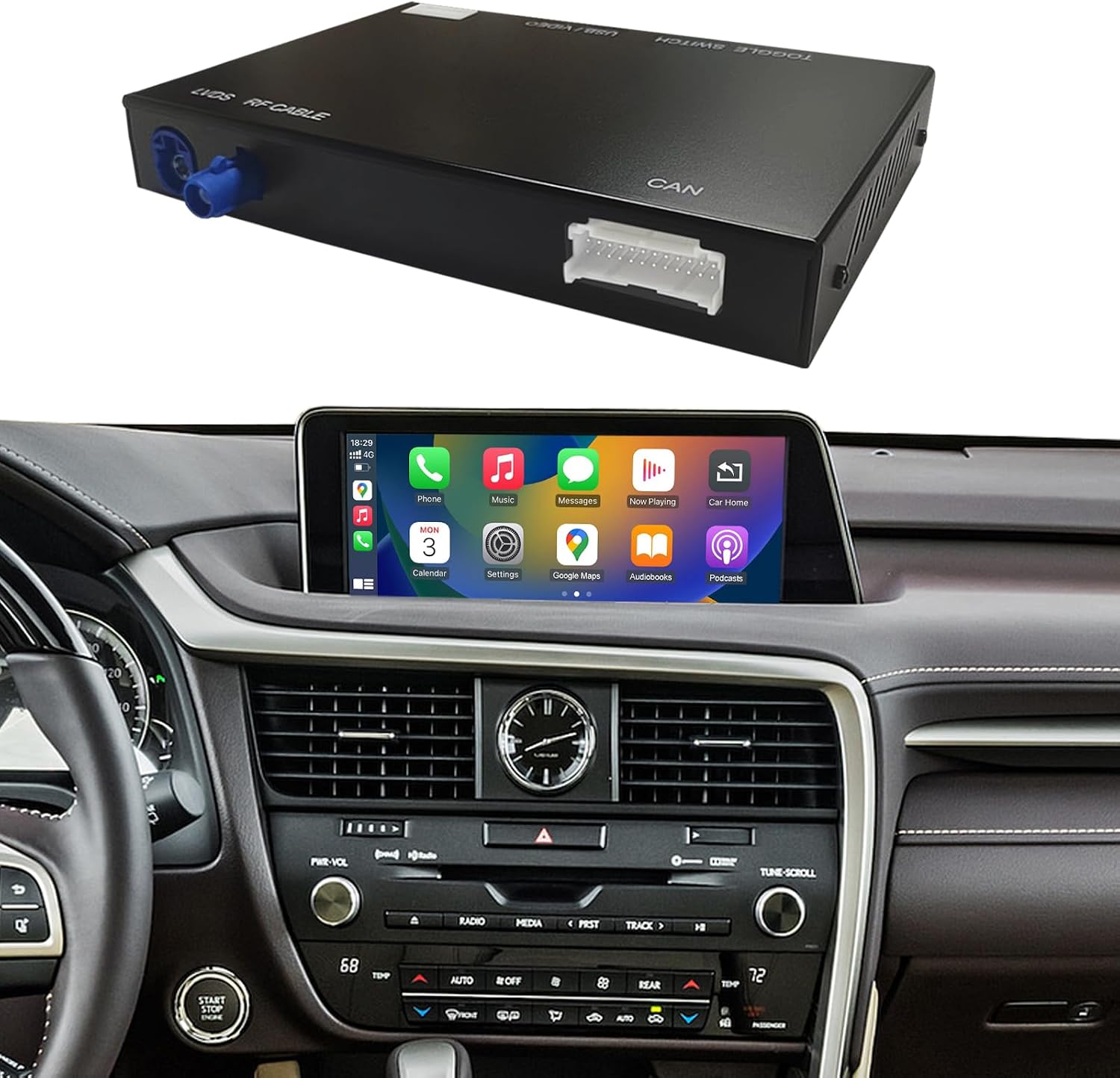 Road Top Wireless CarPlay Interface Decoder for Lexus | For NX RX IS ES GS RC CT LS LX LC UX Series with Small Touchpad/Joystick, Support Wireless Carplay, Android Auto, MirrorLink