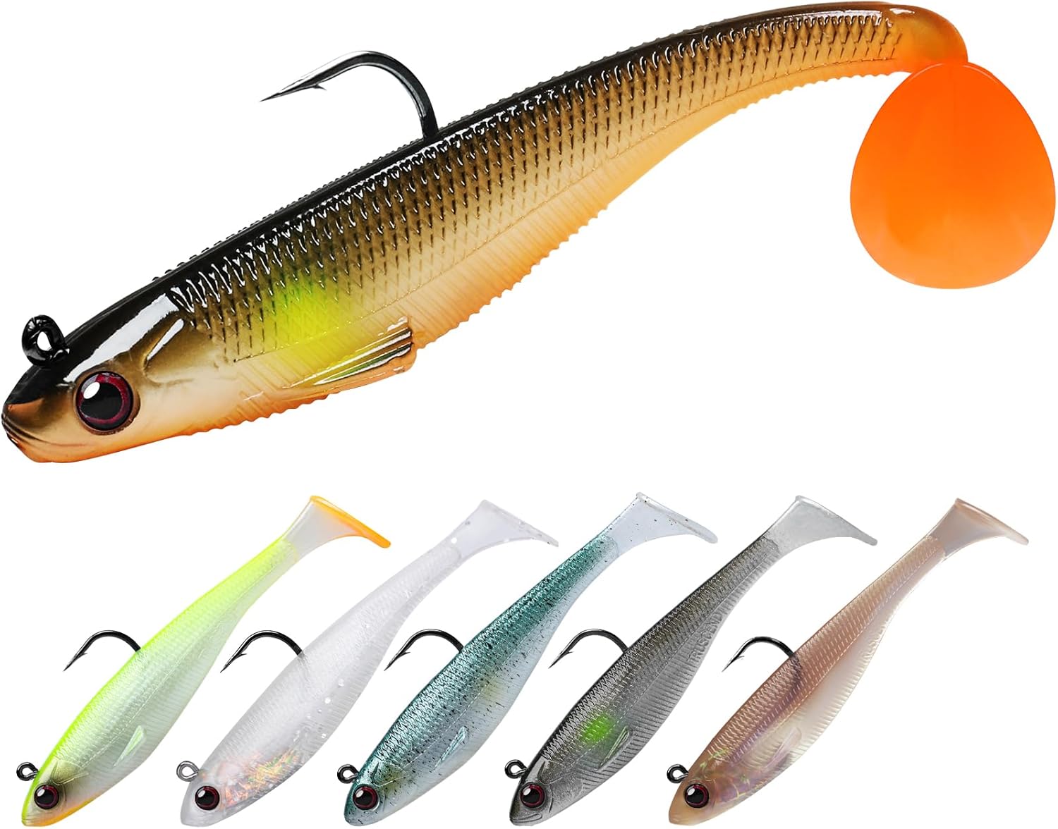 TRUSCEND Easy Catch Pre-Rigged Soft Lures, Unique Vibrating Swim Action and Trembly Sinking Move for More Bites Amazing Soft Swimbait for Family Fishing, Fishing Lures for Bass Crappie Trout Walleye