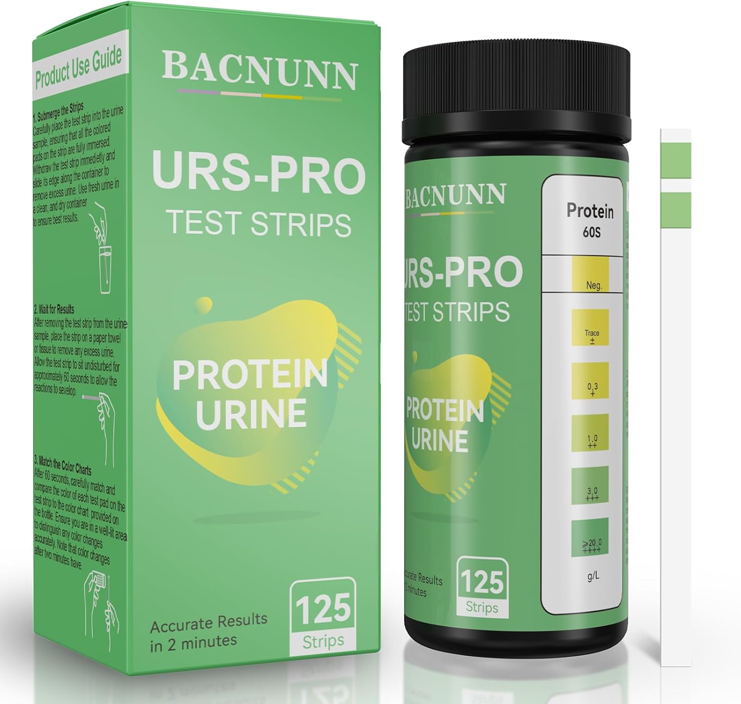 Urine Protein Test Strips: 125 CT Protein Urine Test Strips at Home Accurate Results in 60 Seconds - Protein Urine Testing Strips Kit for Kidney (125)