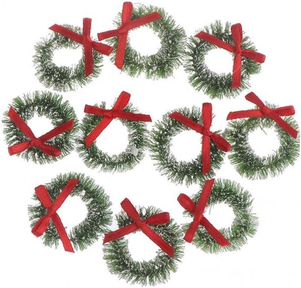 10 Pcs Dollhouse Miniature Christmas Wreath Hanging Wreath Christmas Decoration Dollhouse Accessories Mini Wreaths Farmhouse Xmas Tree Hanging Decor