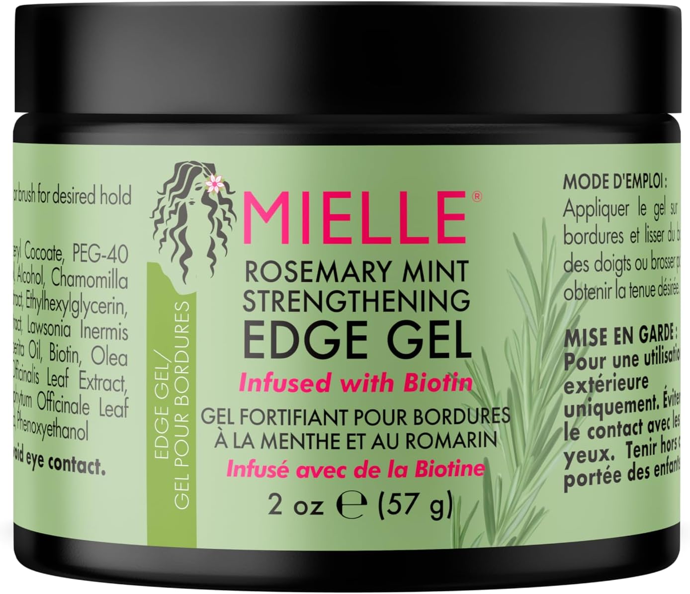 Mielle Rosemary Mint Strengthening Edge Gel, Biotin & Essential Oil Hair Styling Treatment, 57 ml (Pack of 1)