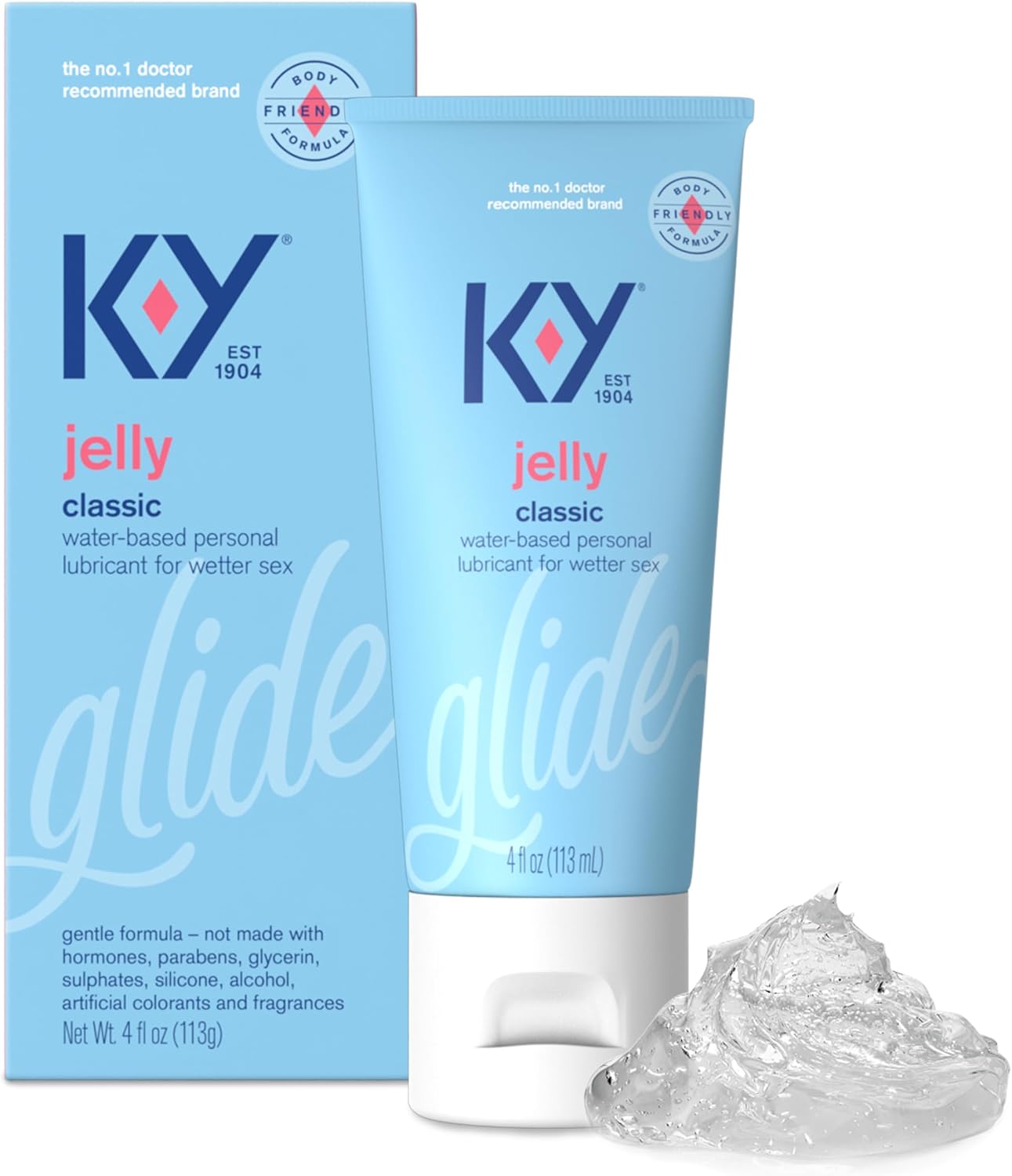 K-Y Jelly Personal Lubricant, Body-Friendly Water-Based Formula, Safe for Anal Sex, Safe to Use with Latex Condoms. Glide into a Wetter, Better Experience Every Day. for Men, Women, Couples, 4 FL OZ