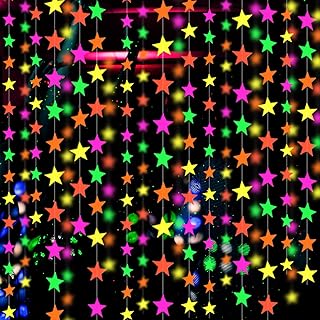 110feet UV Star Paper Neon Garland Neon Streamers Black Light Neon Decorations for Dark Glow Party UV Reactive Neon Party Favors Glow in The Dark Party Supplies Wedding Birthday Banners Decorations