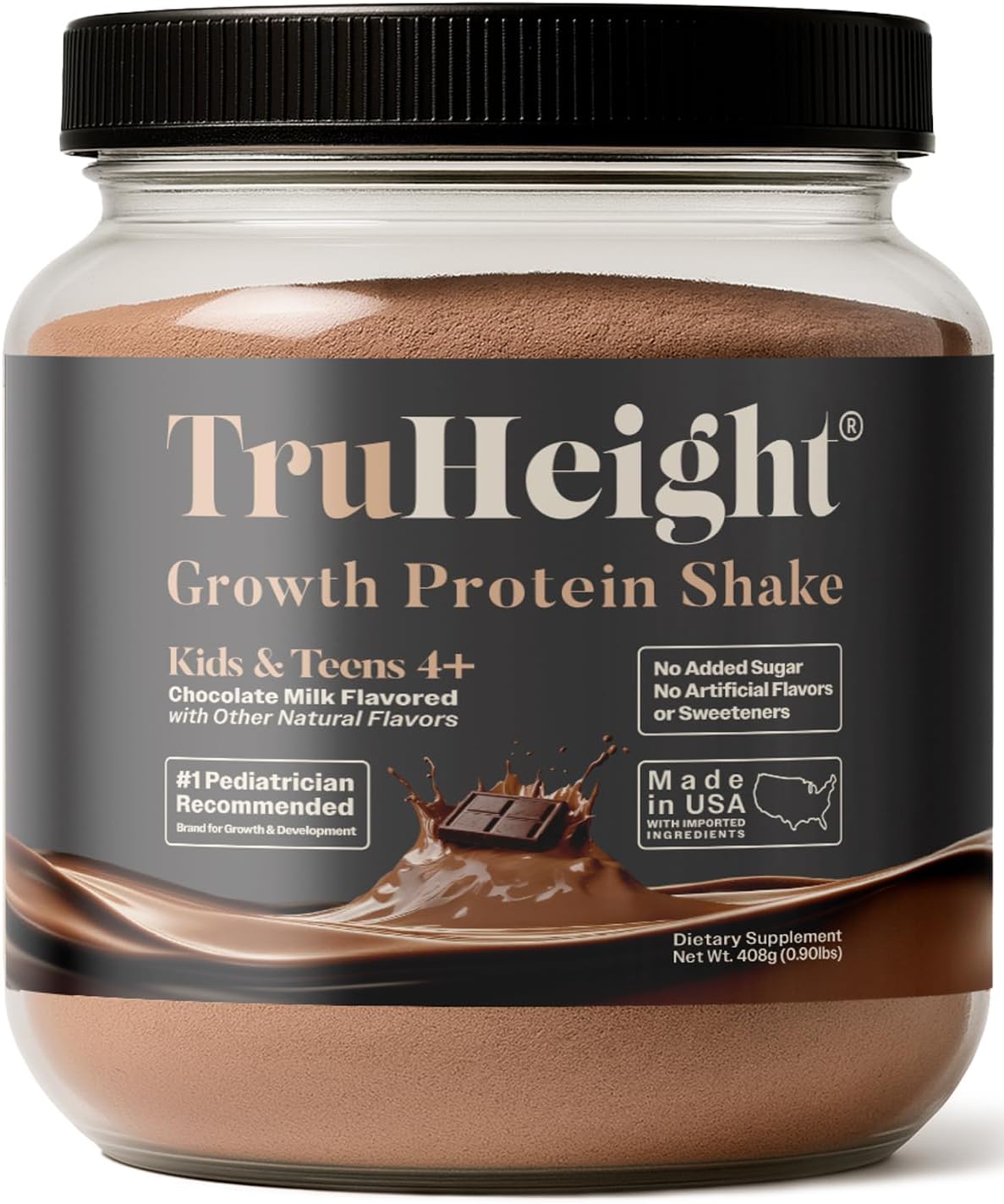 TruHeight Growth Protein Shake (Chocolate Milk Flavor, Whey) Tall Nutrition for Natural Growth & Development - Protein Powder for Kids & Teens, Weight Gain Drinks - Picky Eater Vitamin, Taller Ages 4+
