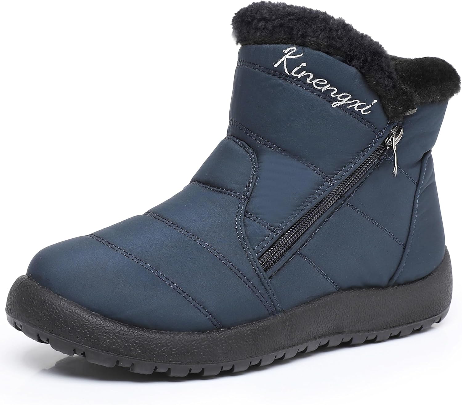Womens Winter Snow Boots Ladies Fur Lined Warm Ankle Booties Flat Walking Slip On Zipper Shoes Outdoor