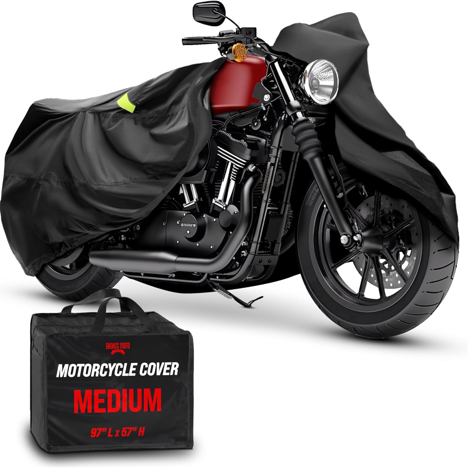 Badass Moto Ultimate Motorcycle Cover Waterproof Outdoor, Heavy Duty Motorcycle Cover for Harleys - Motorcycle Sun Cover, Fits Harley Davidson Motorcycle Covers, Street or Sportbike Cover - Medium