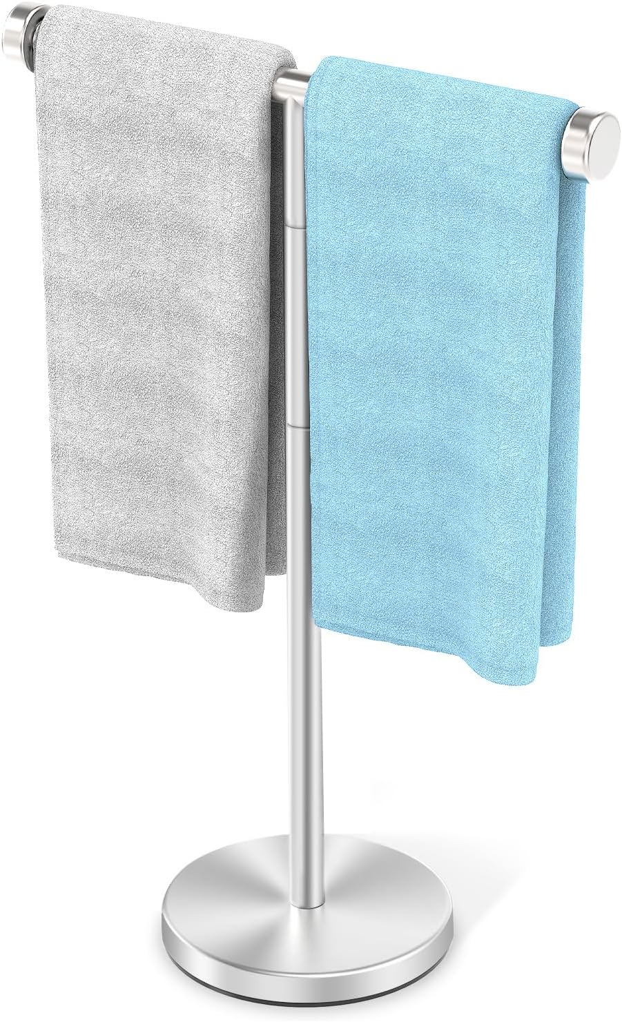 VEHHE T-Shape Hand Towel Holder for Bathroom, Height Adjustable Hand Towel Stand, SUS304 Stainless Steel Towel Holder Stand Non-Slip for Adults, Children(Silver)