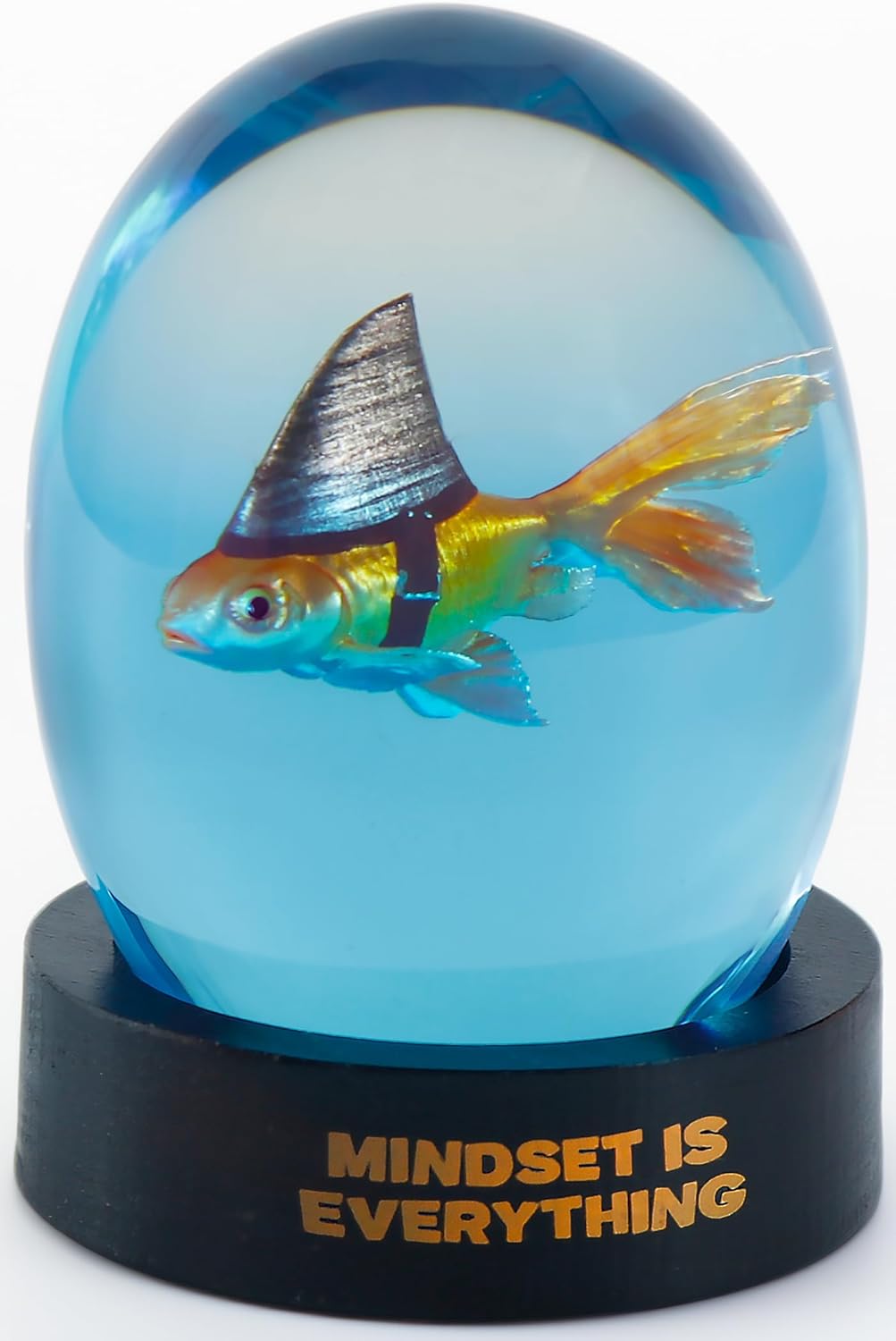 Mindset is Everything Shark Goldfish – Decorative Desk and Shelf Accessory - Inspirational Uplifting Self-Improvement Positive Quote - Home or Office Decor – Original Design Paperweight