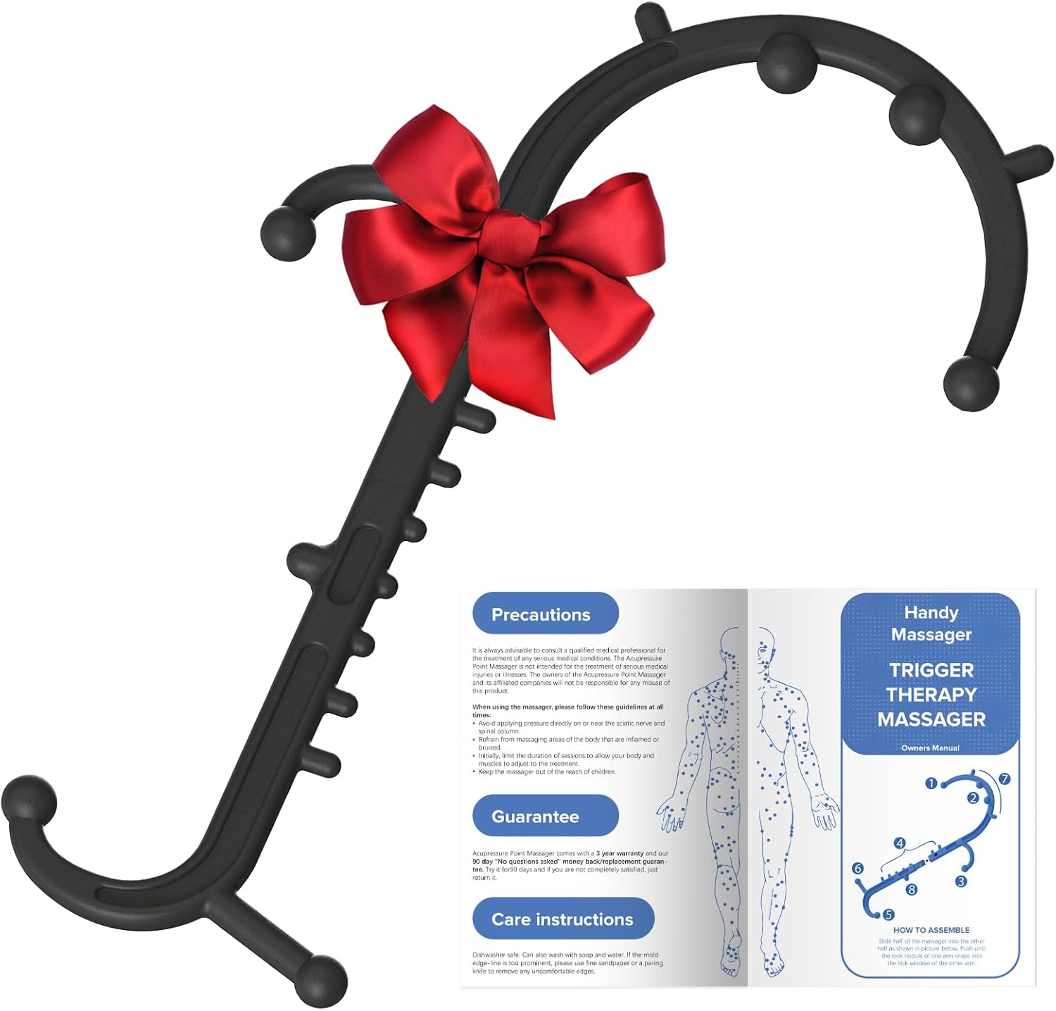 Deep Tissue Back & Neck Massager - Back Massager Stick for Pain Relief, Muscle Knot Remover, Trigger Point Massage Tool for Full Body, Shoulders, Legs - Pressure Point Massage Tool (Black)