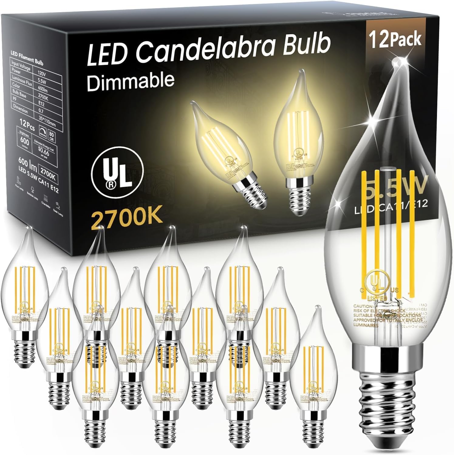 TJOY LED Candelabra Light Bulb, Chandelier E12 Light Bulb, 60W Equivalent