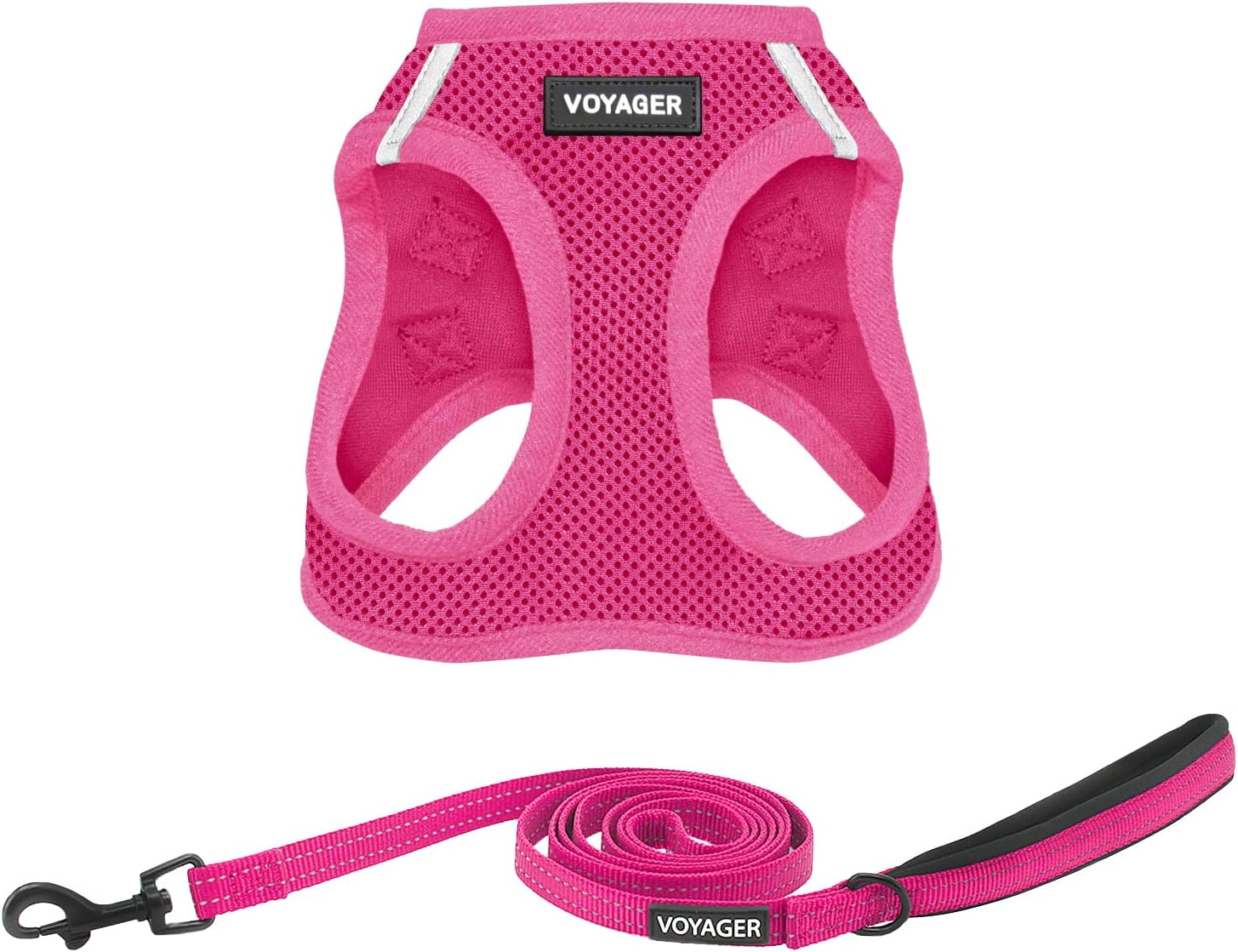 Voyager Step-in Air All Weather Mesh Harness and Reflective Dog 5 ft Leash Combo with Neoprene Handle, for Small, Medium and Large Breed Puppies by Best Pet Supplies - Set (Fuchsia), XS