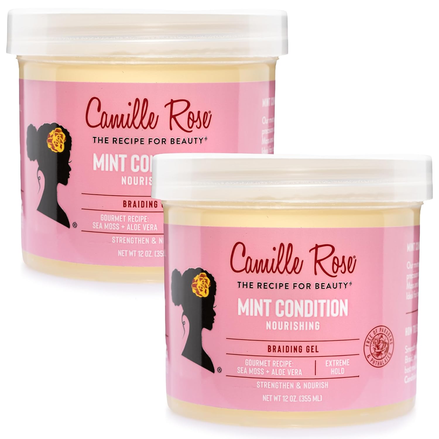 Camille Rose Braiding Gel, Mint Condition 2-Pack – Sea Moss & Aloe Vera Braid Gel for Dry, Itchy Scalp, Flake & Frizz Control, 12 Oz Ea
