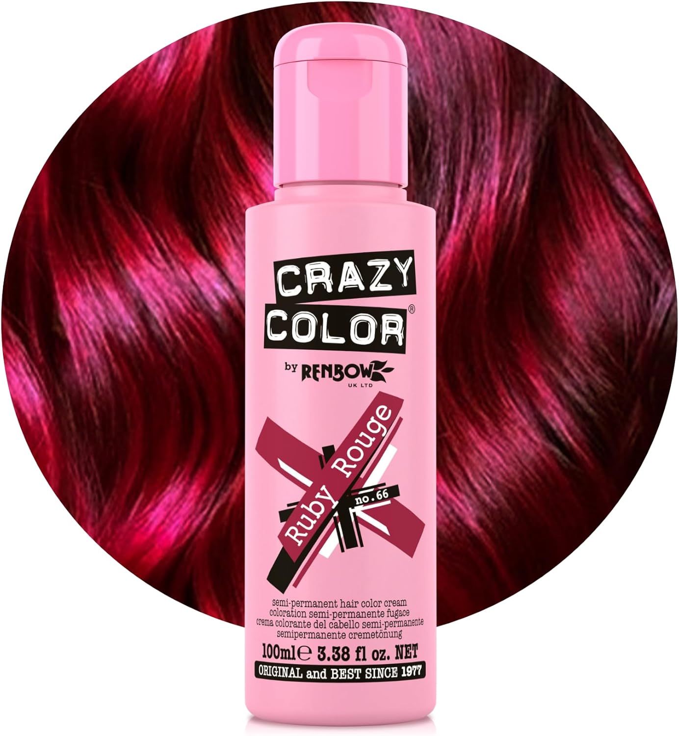Crazy Color Vibrant Ruby Rouge Semi-Permanent Hair Dye. Highly Pigmented Wine Red/Plum Conditioning & Oil Nourishing Vegan Formula | No Bleach or Ammonia | 100ml
