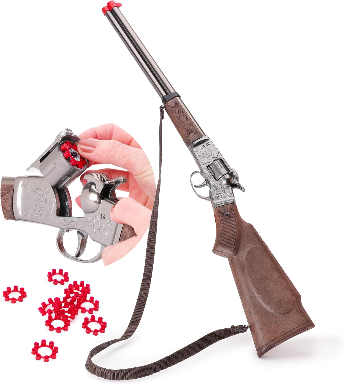 Toyland® 62cm (25") Die Cast Metal Cowboy Toy Over & Under Shotgun - 8 Shot Cap Gun - 96 Shot Caps Included - Realistic Smoke & Sound Effect