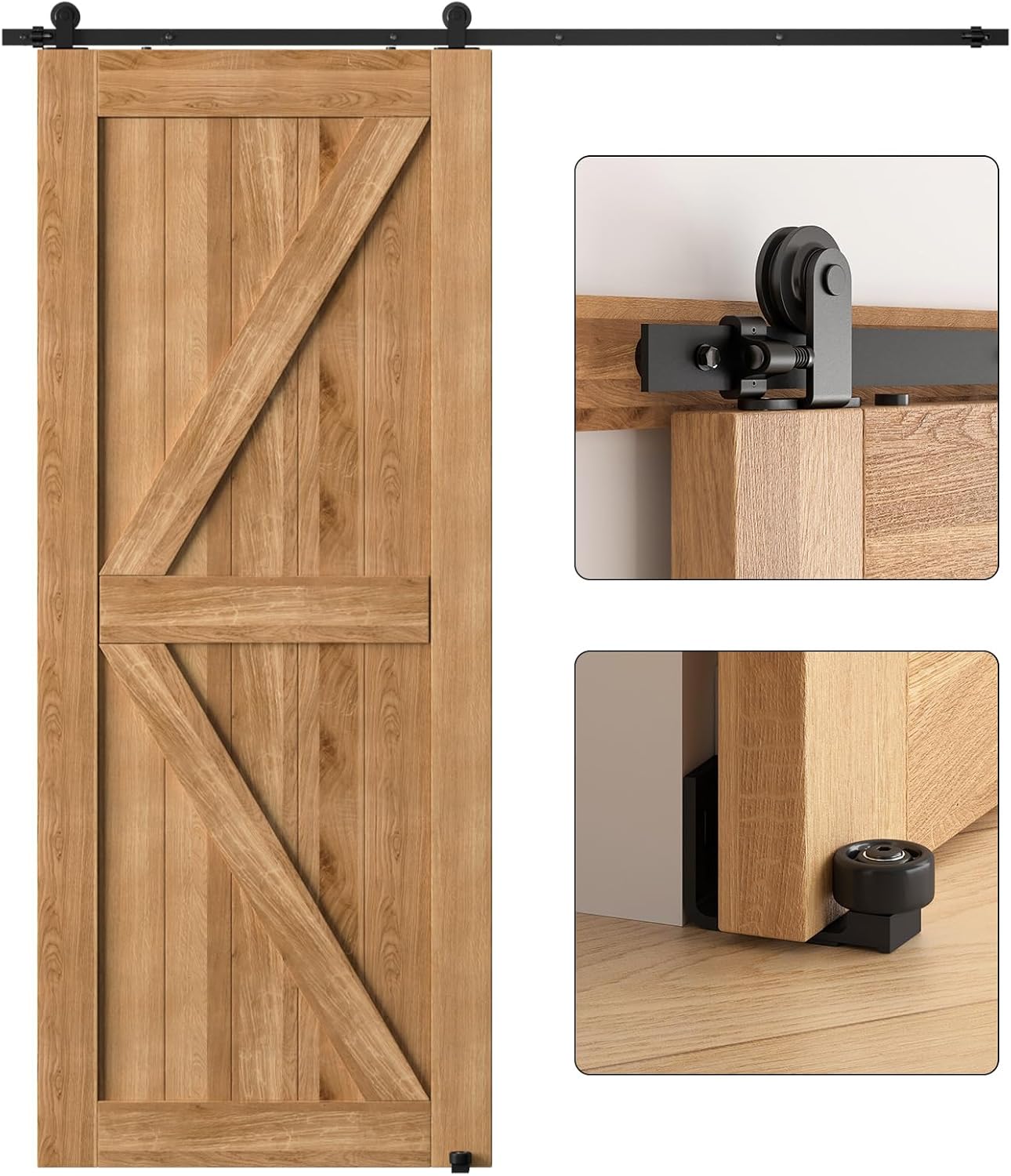 152CM/5FT Sliding Barn Door Hardware Kit, Track Roller Closet Accessory Including Adjustable Floor Guide, Sliding Kit for Single Door, Black