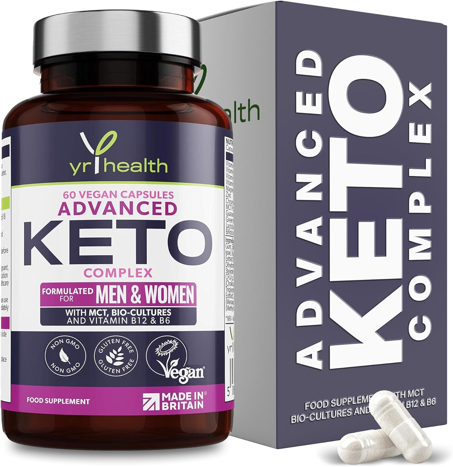 Keto Diet Pills - Max Strength Weight Loss Complex for Men & Women - MCT Oil, Green Tea, Bio-Cultures, Vitamins & Minerals, Carbohydrates & Fatty Acids Metabolism – 60 Vegan Capsules - Made in The UK