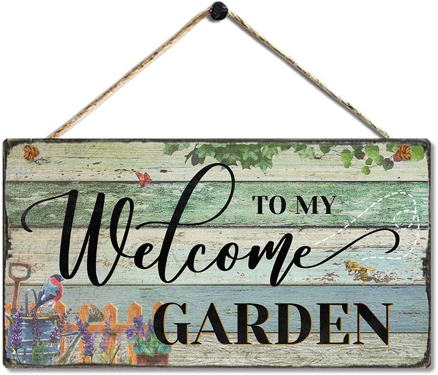 Retro Vintage Wood Garden Sign - Welcome to My Garden - Decorative Outdoor Flower Home Wall Decor - Lovely Motivational Quote Accessory 11.5"x6"