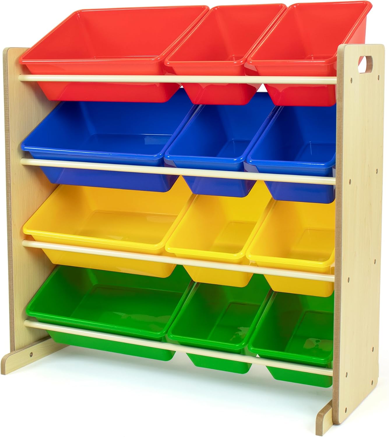 Humble Crew Kids' Toy Storage Organizer with 12 Plastic Bins, Natural/Primary, Model Number: WO560