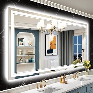 72x40 LED Bathroom Mirror with Lights, Backlit + Front Lit, Anti-Fog Lighted Mirror for Bathroom Wall, Dimmable LED Lighted Vanity Mirror with 3 Colors, Memory, Shatter-Proof, Tempered Glass