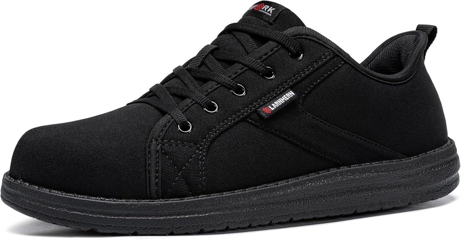LARNMERN Steel Toe Cap Safety Trainers Men Slip On Work Shoes Lightweight Comfortable Walking Canvas Sneakers