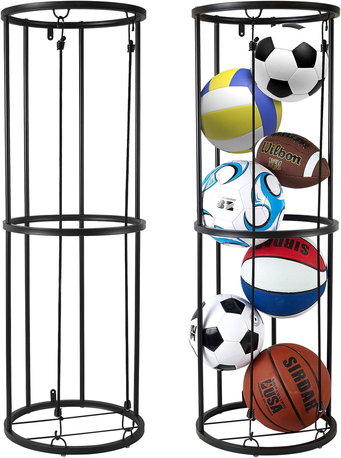 Garage Ball Storage Rack - Wall-Mounted Vertical Ball Holder for Basketball, Soccer, Volleyball, Football - Space-Saving Sports Organizer for Garage, Home, Basement, Kids' Room, Outdoor Use