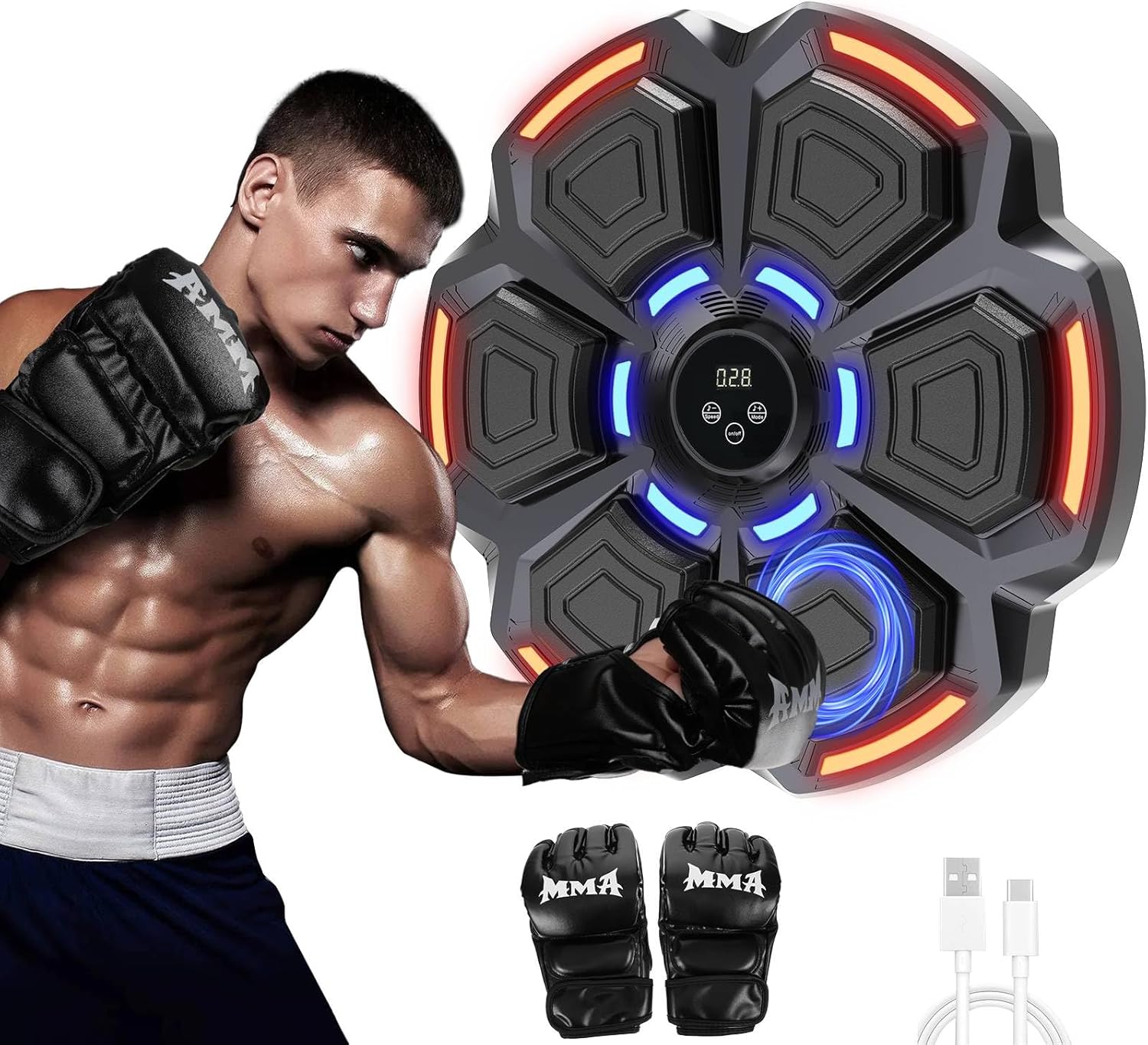 snawowo Music Boxing Machine for Adults - 9 Modes & 9 Speeds, Bluetooth Music Punching Machine with Gloves, Electronic LED Boxing Training Equipment Wall Mounted, Home Indoor Workout Trainer Equipment