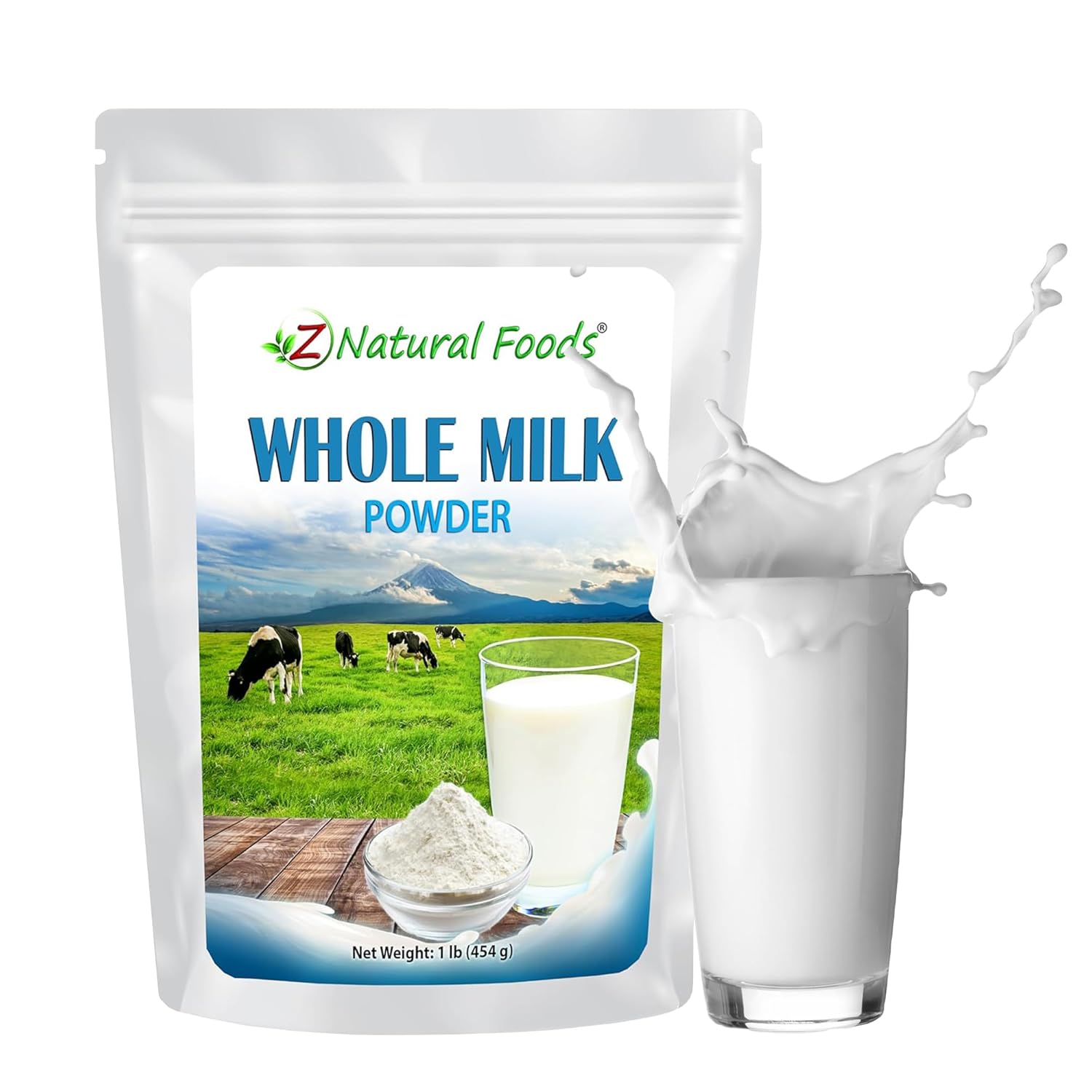 Z Natural Foods Premium Whole Milk Powder - Powdered Milk for Baking, Cooking, Drinks - Dry Milk Powder, Pasteurized, Non-GMO, Gluten-Free, Kosher-Certified, 1 lb