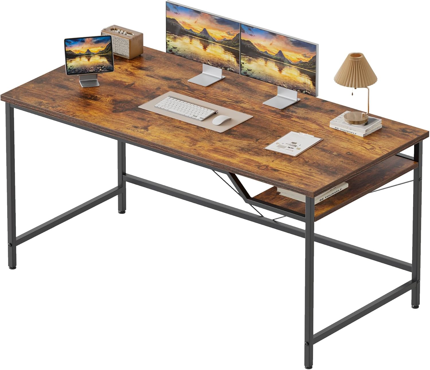 Mericonia 120 cm Computer Desk, Gaming Desk for Small Spaces, Modern Simple Style Desk for Home Office, Study Student Writing Desk, Brown