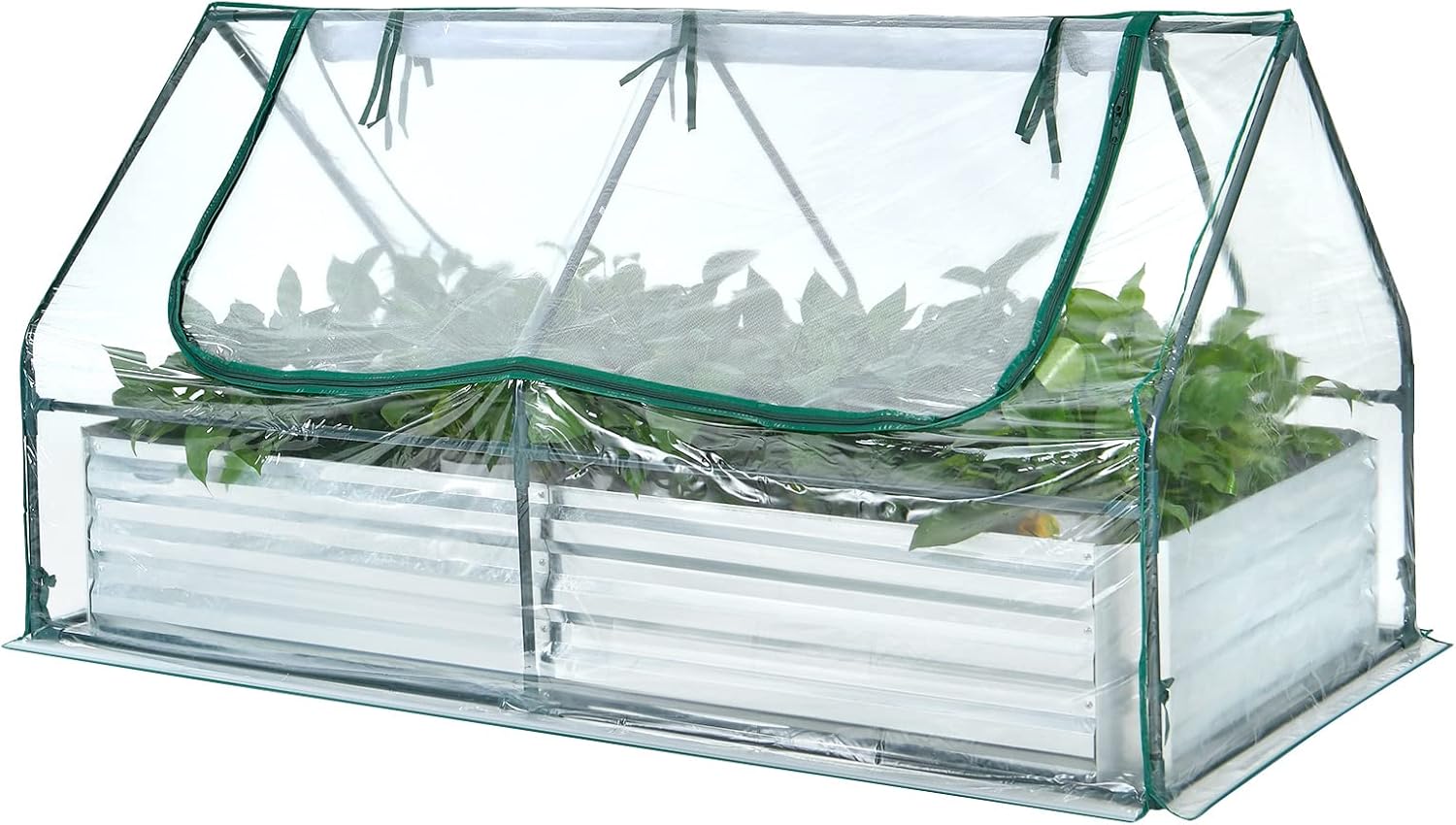 ORALNER 6FT Raised Garden Bed with Greenhouse, 3FT Wide Planter Box with Dual Windows, Waterproof Cover, Durable Metal Frame for Outdoor Plants