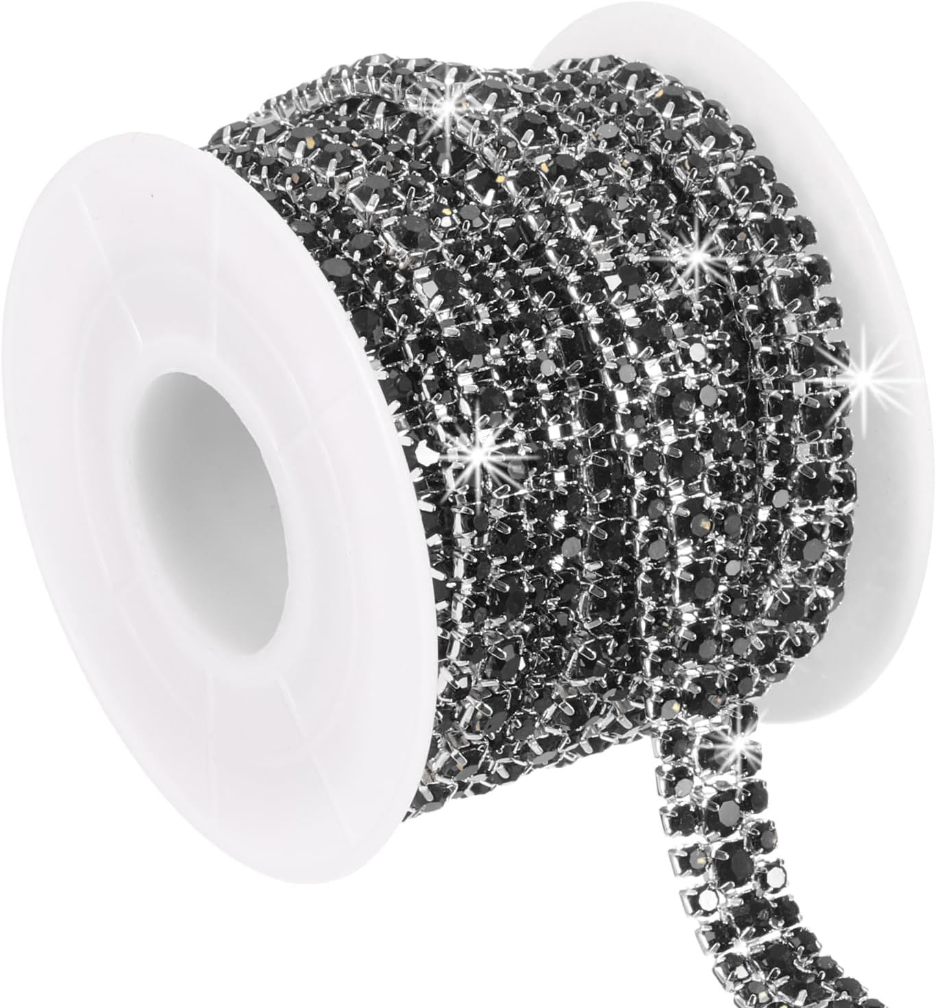 PATIKIL 3 Yards Rhinestone Chain Roll, 3 Rows Crystal Close Chain Bling Sewing Trim Strip for Clothing Crafts, DIY Costume Decoration, Bag Rim Embellishment, Silver/Black