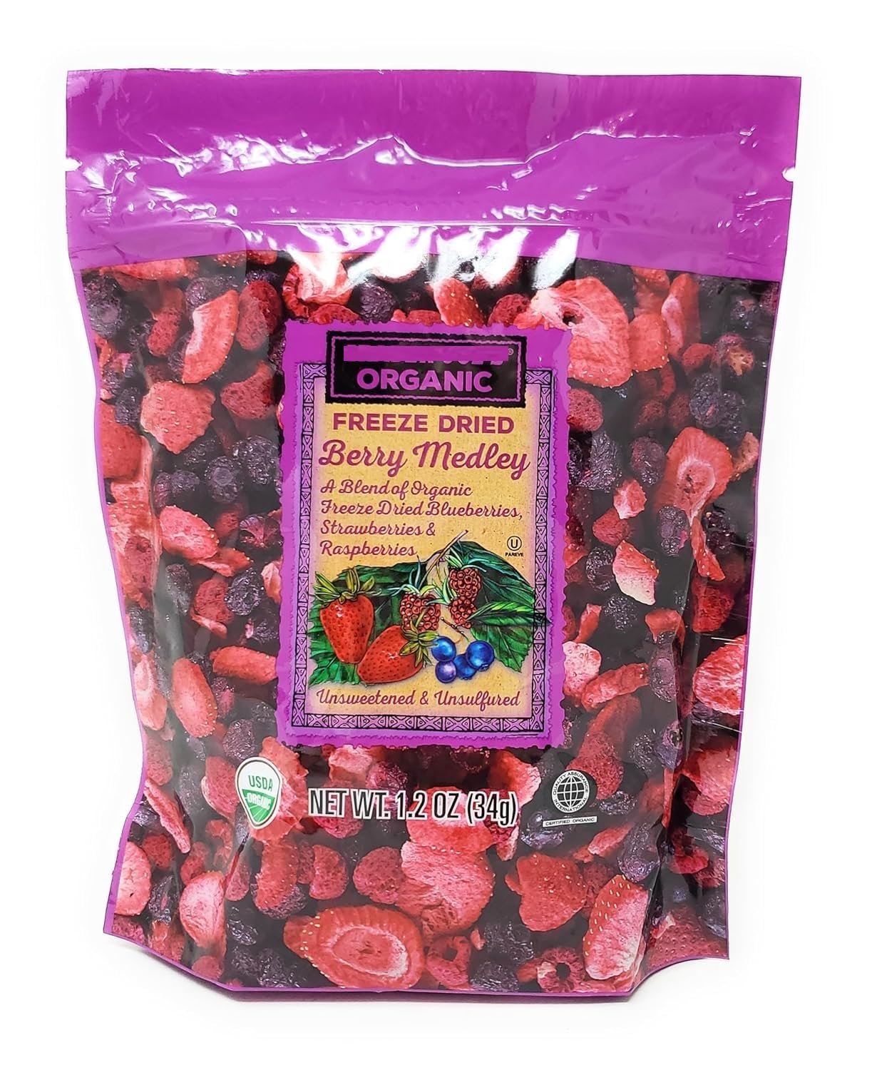Generic Organic Freeze Dried Berry Medley (A Blend of Organic Blueberries, Strawberries, and Raspberries) Net Wt. 1.2 Oz (34g) by Trader Joes - Pack of 1, small