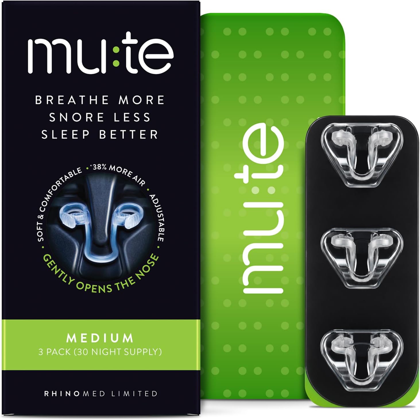 Rhinomed Mute Nasal Dilators for Sleep, Snoring Solution, Medium, 3 Pack