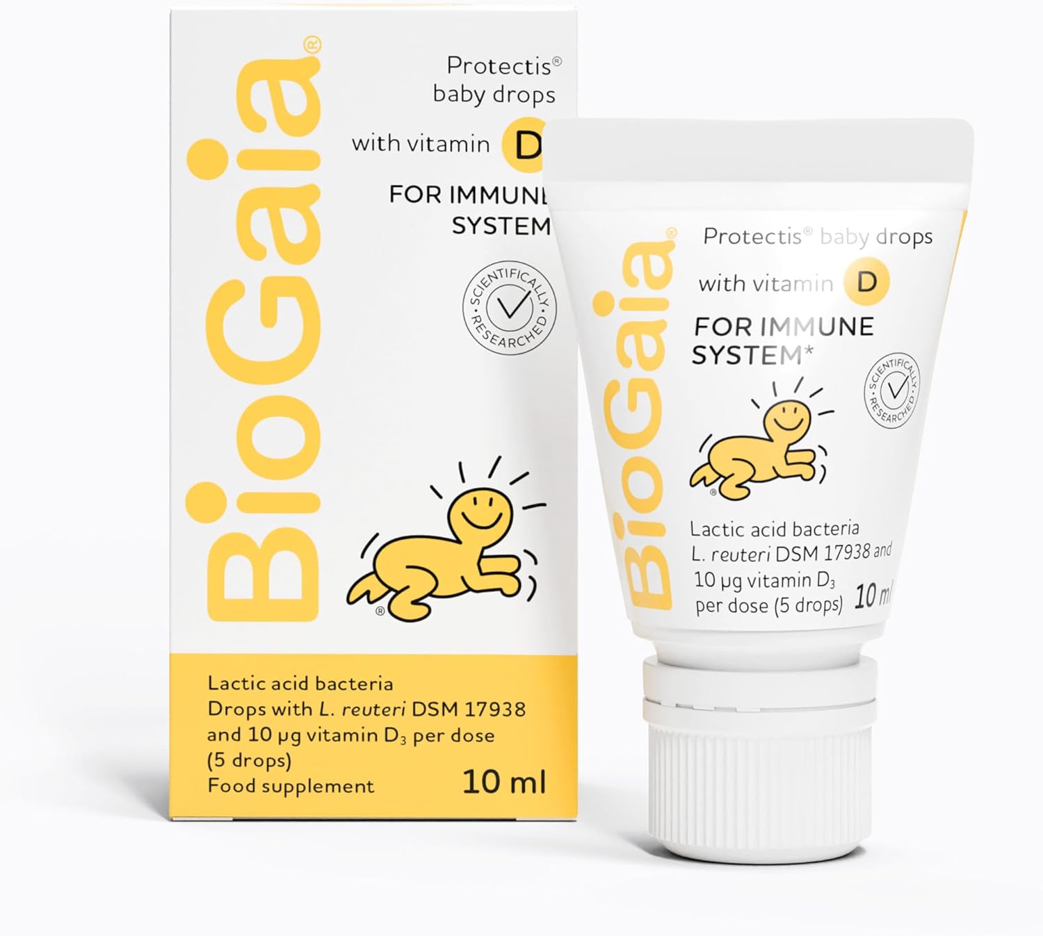 BIOGAIA Protectis Baby Drops with Vitamin D | Lactobacillus Reuteri Probiotic Supplement for Newborns, Infants & Babies | for Digestive and Immune System, Helps Relieve Tummy Gas and Discomfort