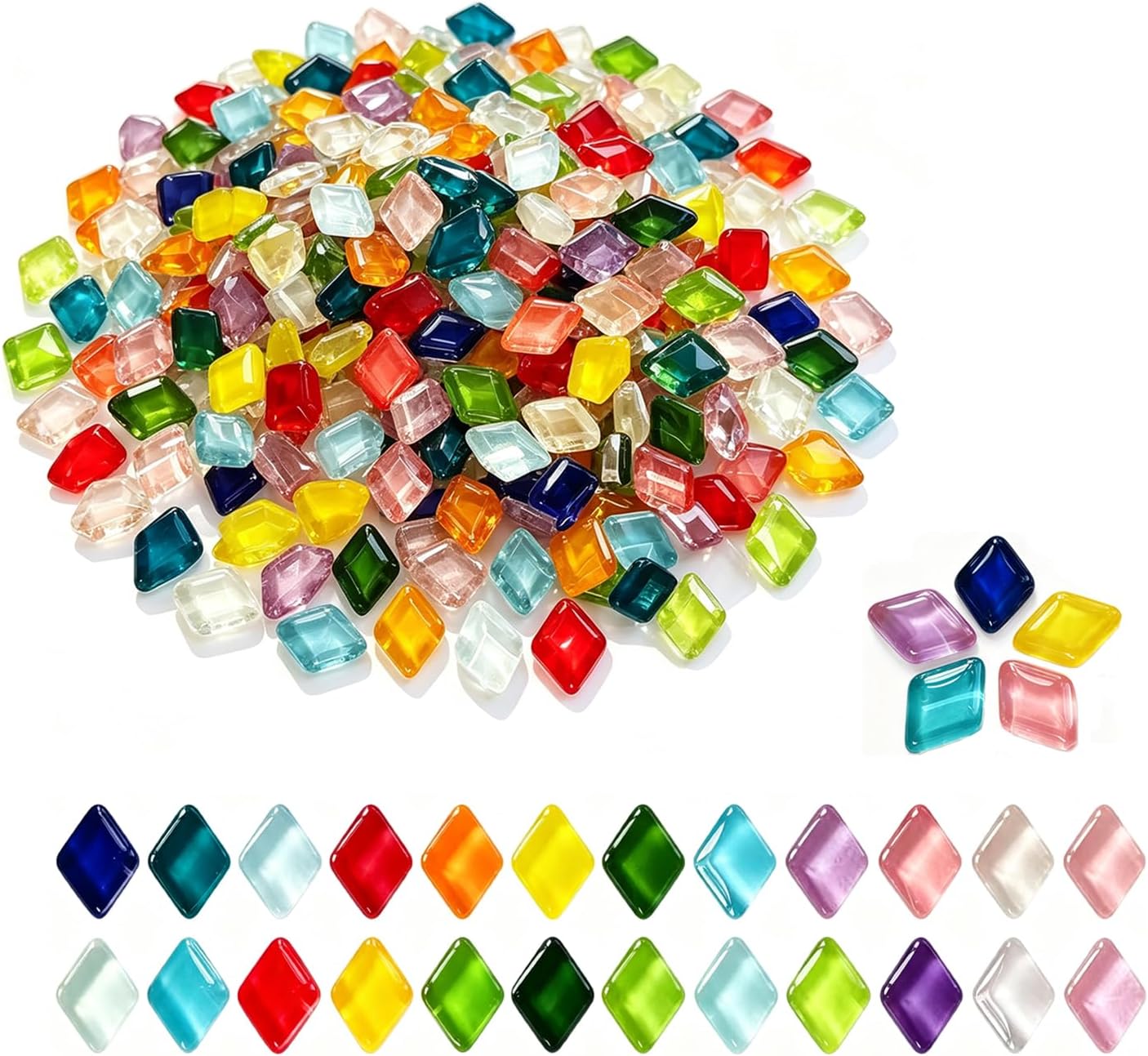 2.2lbs Mixed Colors Diamond Glass Mosaic Tiles, DIY Mosaic Tiles for Crafts