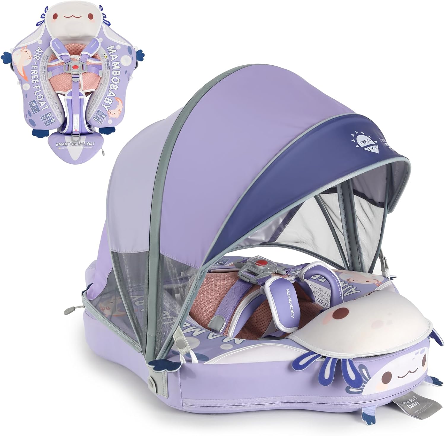 Mambobaby Float Deluxe Baby Pool Float: Safe & Comfortable Swim Trainer for Infants & Toddlers, Non-Inflatable Design, UV Protection Canopy, Fun Water Experience for Ages 3-24 Months